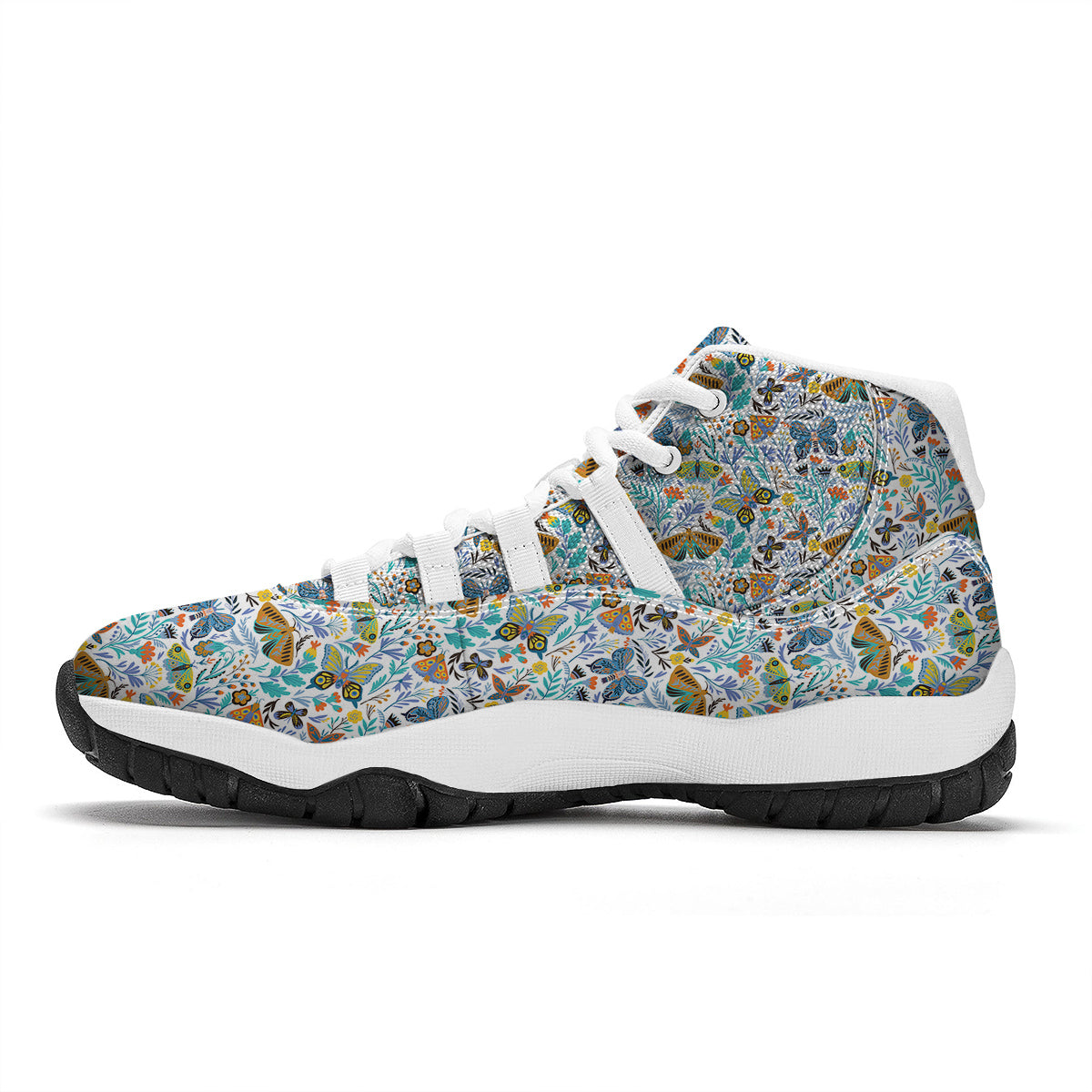 Flower Butterfly And Print Pattern White Bball Shoes-grizzshop