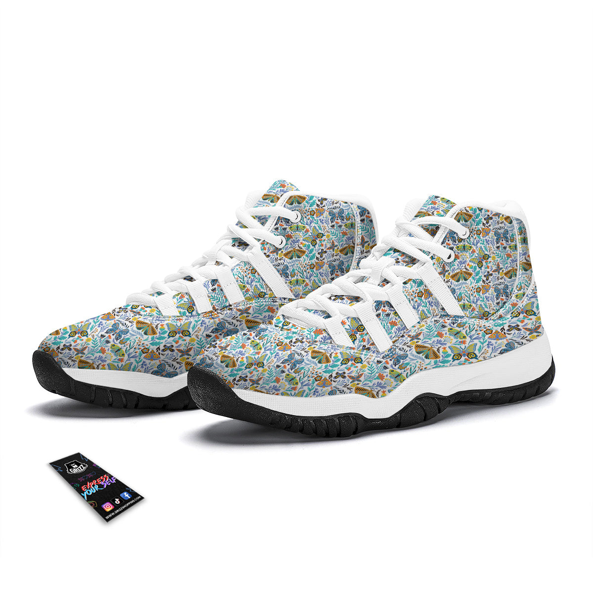 Flower Butterfly And Print Pattern White Bball Shoes-grizzshop