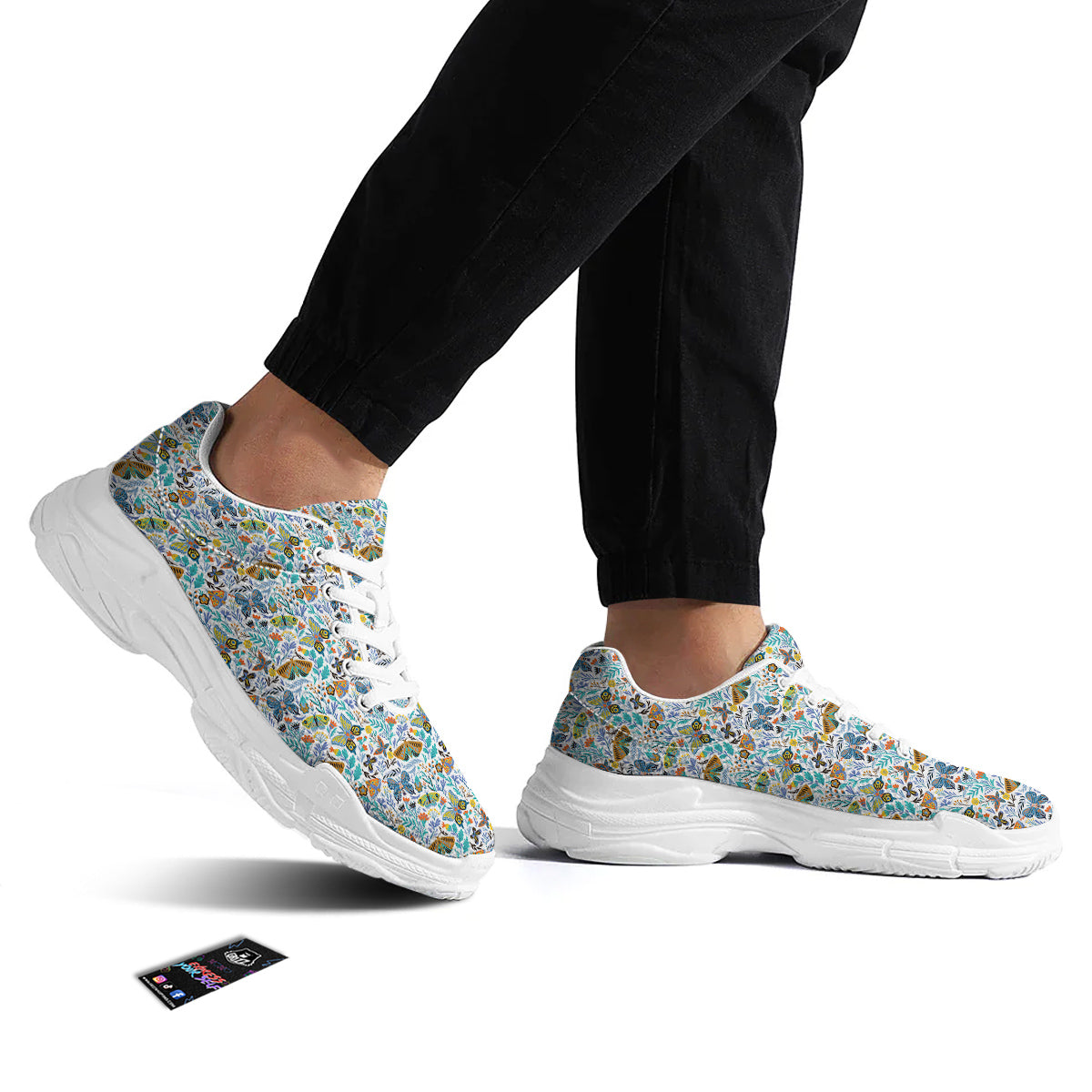 Flower Butterfly And Print Pattern White Chunky Shoes-grizzshop