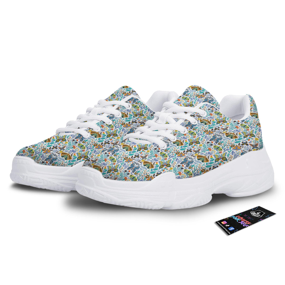 Flower Butterfly And Print Pattern White Chunky Shoes-grizzshop