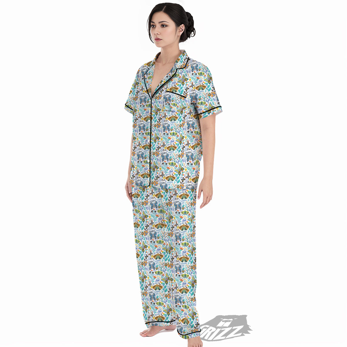 Flower Butterfly And Print Pattern Women's Pajamas Set-grizzshop