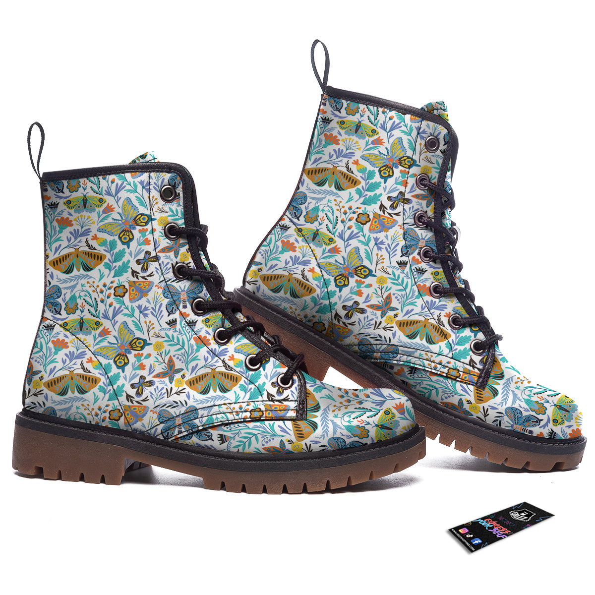 Flower Butterfly And Print Pattern Work Boots-grizzshop