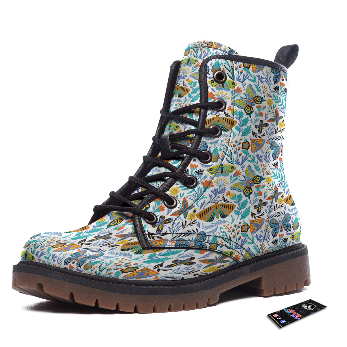 Flower Butterfly And Print Pattern Work Boots-grizzshop