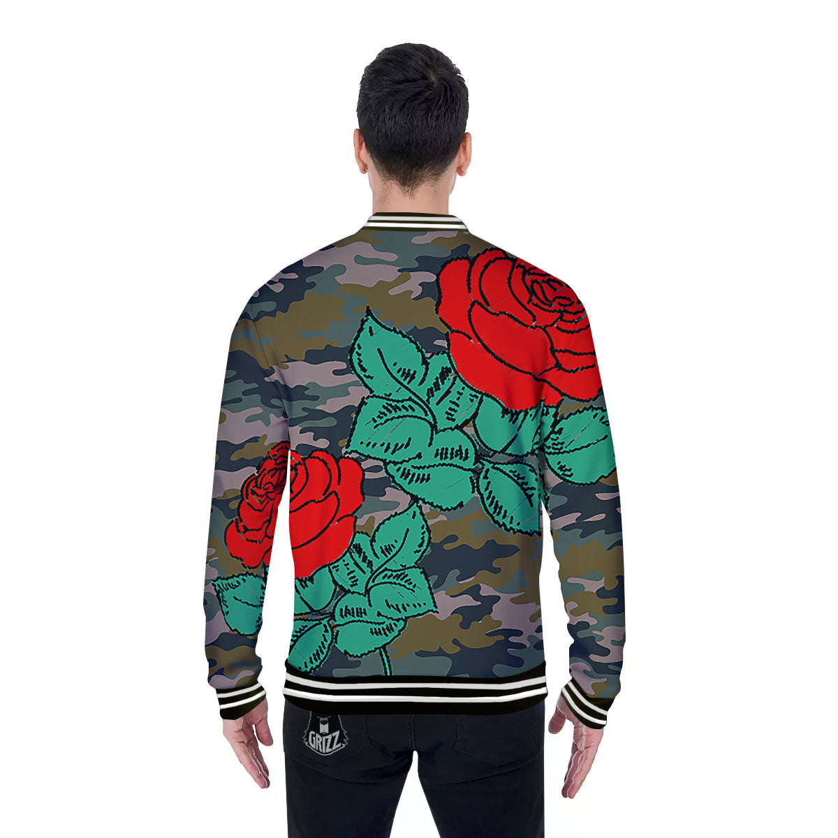 Flower Camouflage Red Rose Print Baseball Jacket-grizzshop