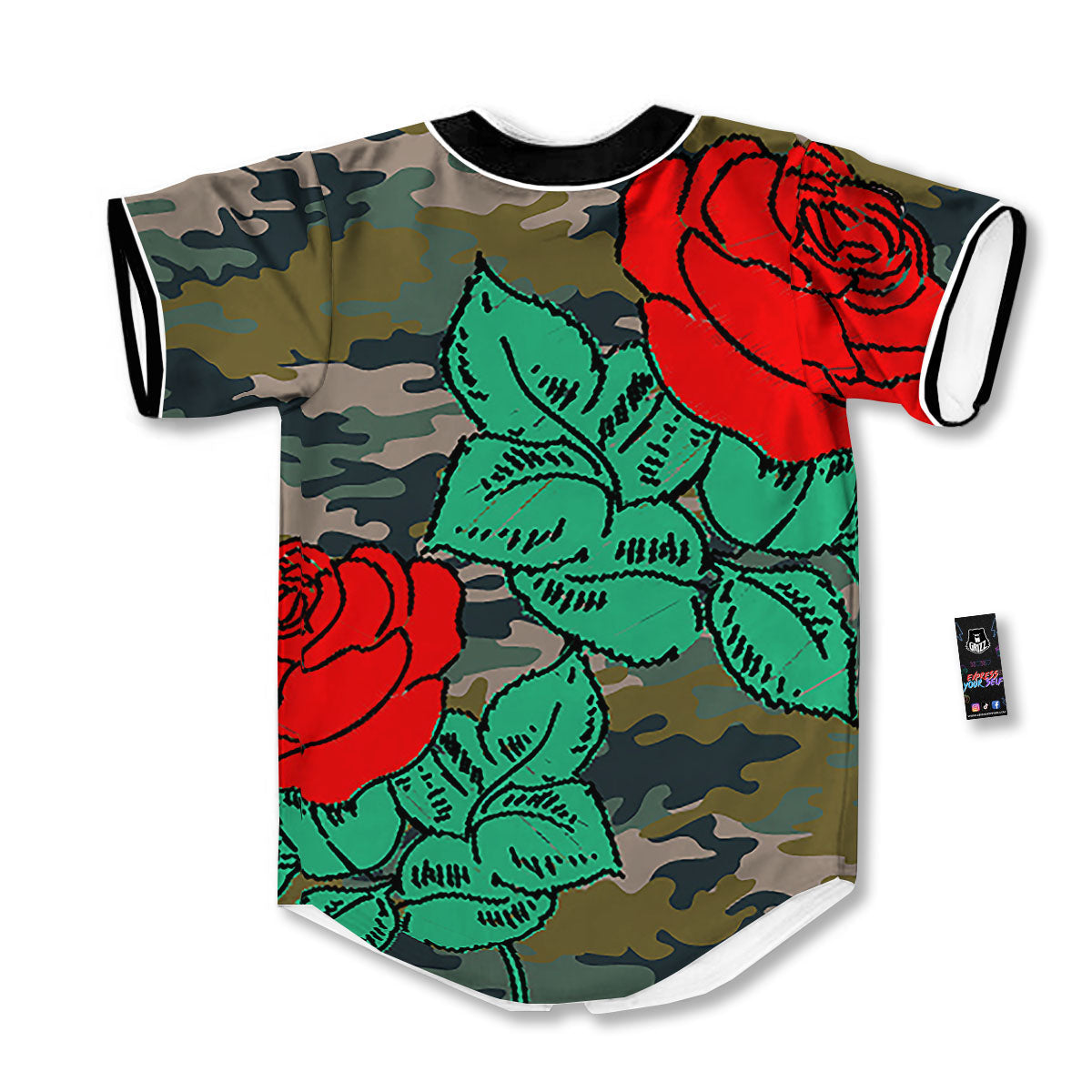 Flower Camouflage Red Rose Print Baseball Jersey-grizzshop