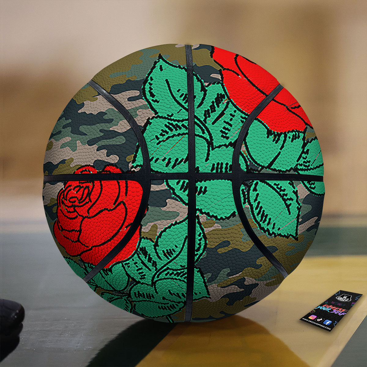 Flower Camouflage Red Rose Print Basketball-grizzshop
