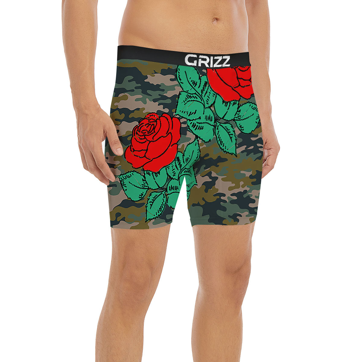 Flower Camouflage Red Rose Print Boxer Briefs-grizzshop