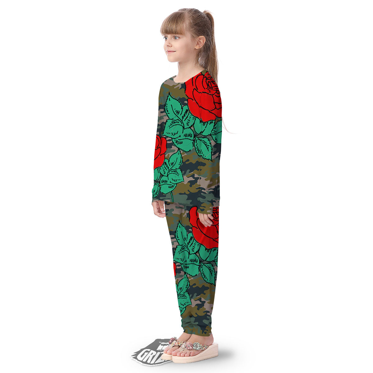 Flower Camouflage Red Rose Print Kid's Pajamas-grizzshop