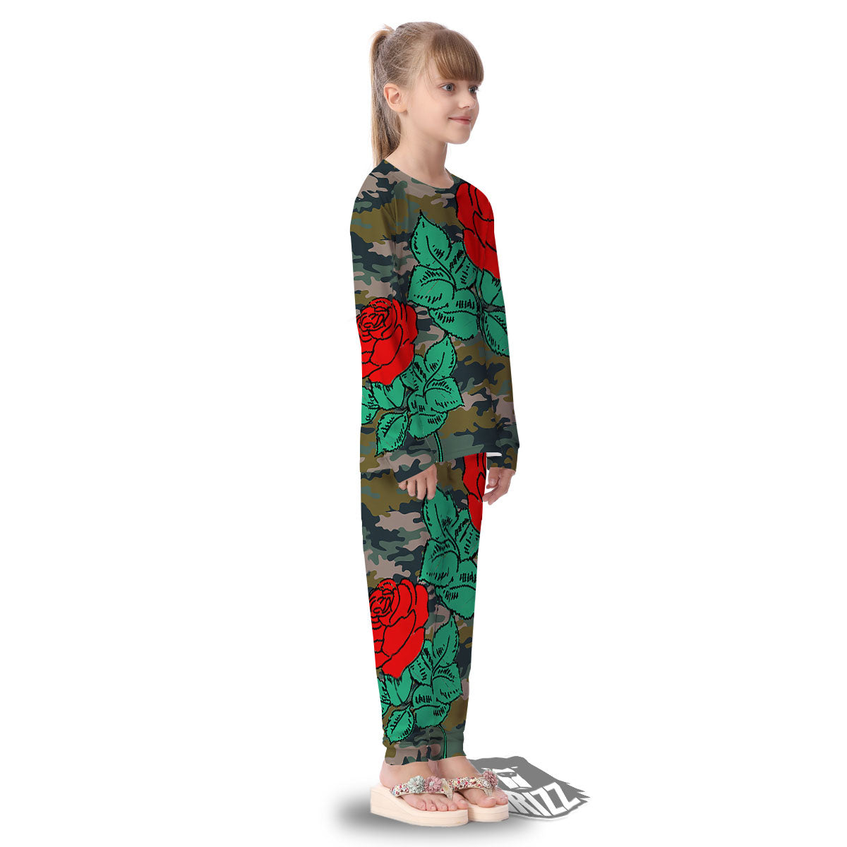 Flower Camouflage Red Rose Print Kid's Pajamas-grizzshop