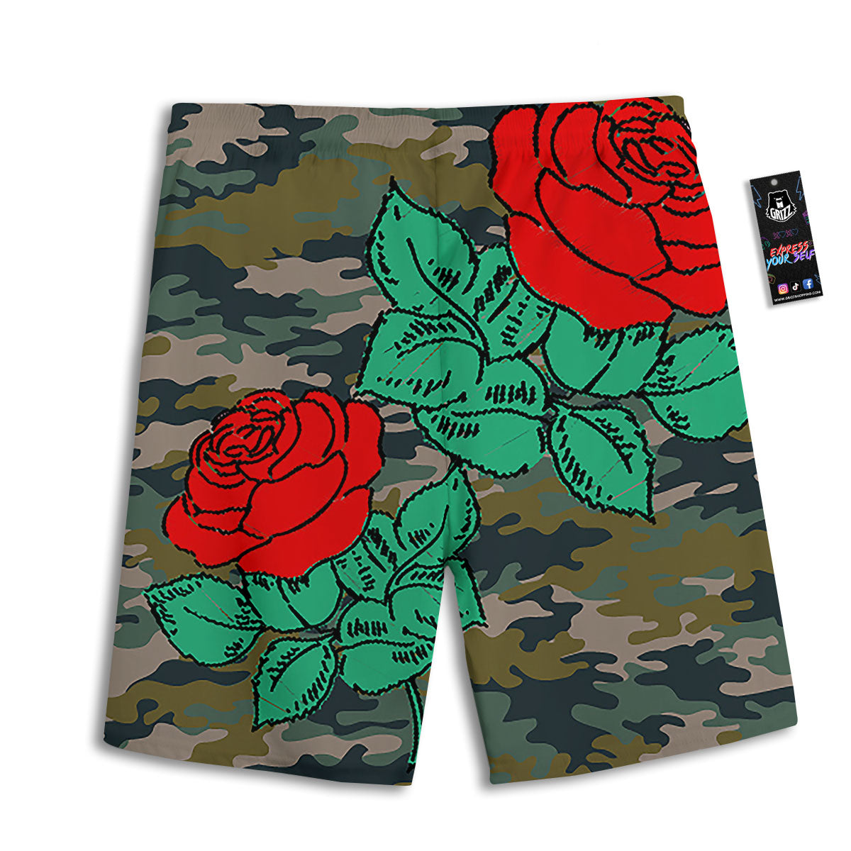 Flower Camouflage Red Rose Print Men's Athletic Shorts