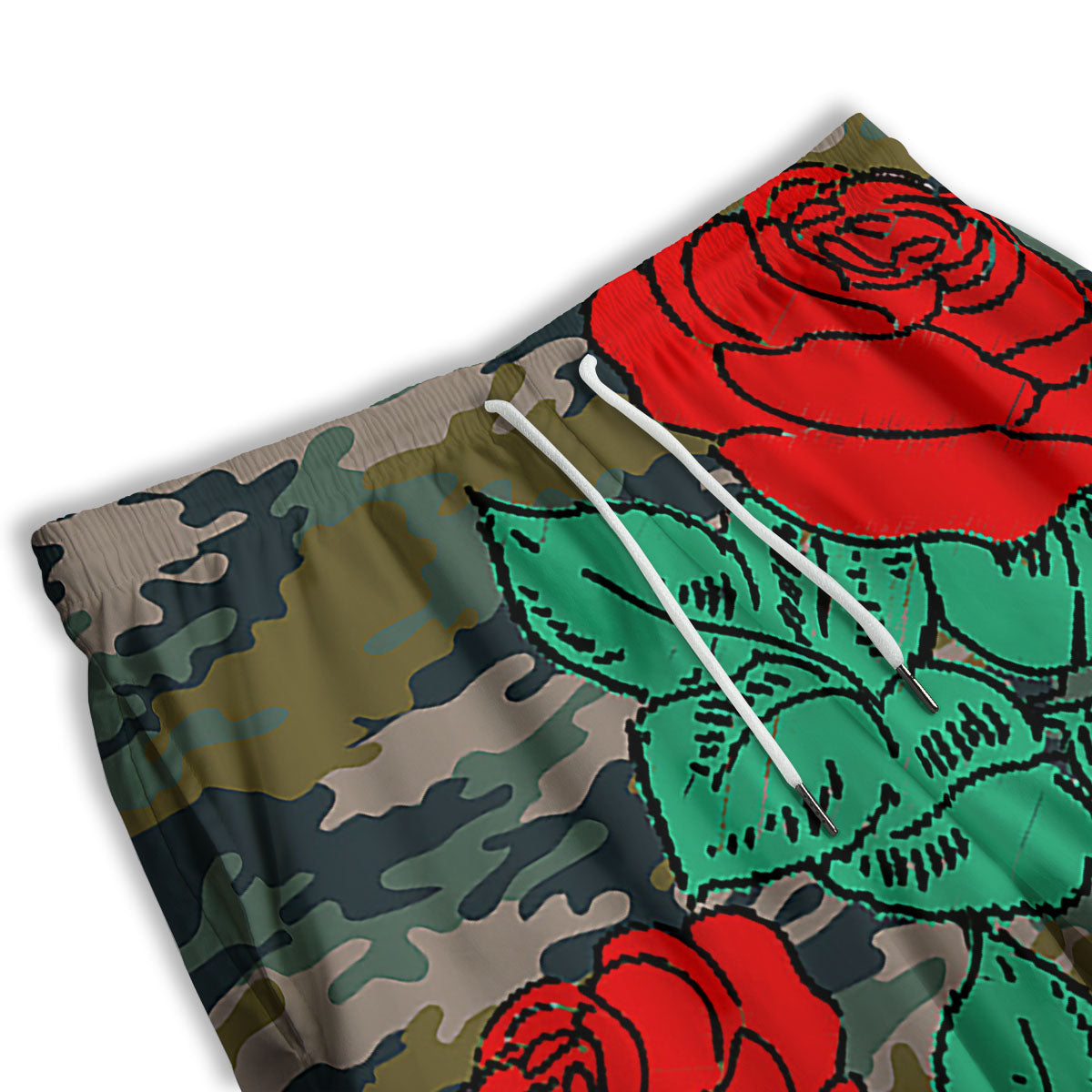 Flower Camouflage Red Rose Print Men's Athletic Shorts
