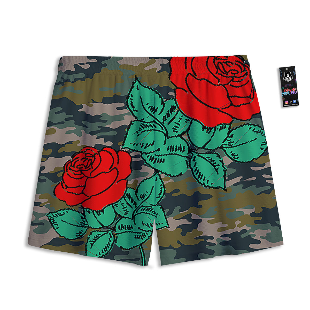 Flower Camouflage Red Rose Print Mesh Shorts