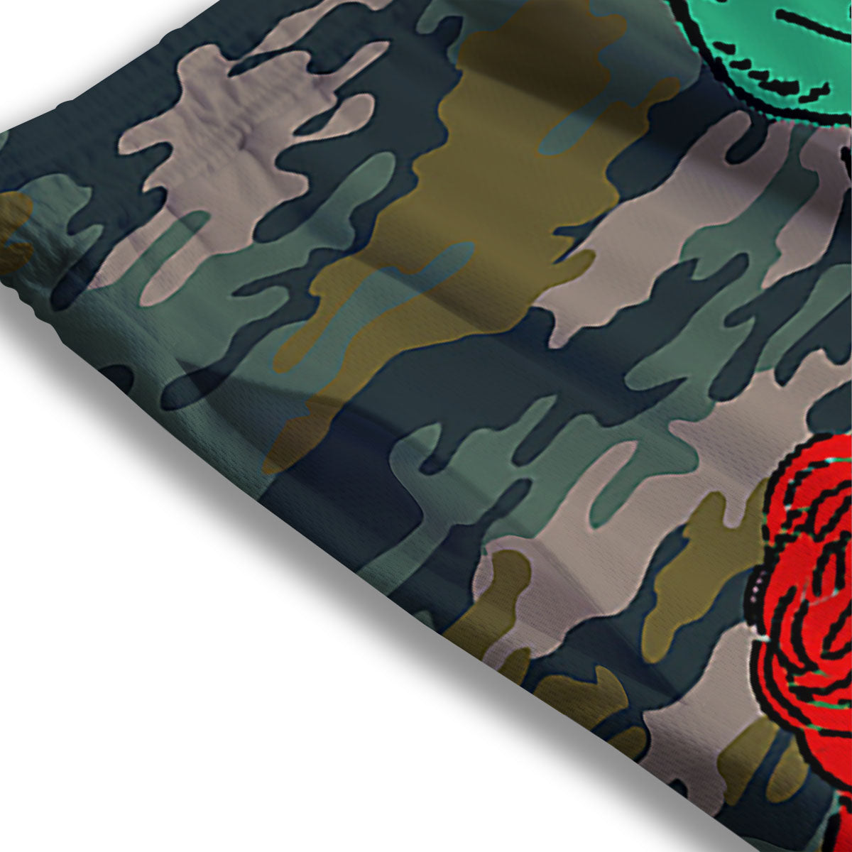 Flower Camouflage Red Rose Print Mesh Shorts