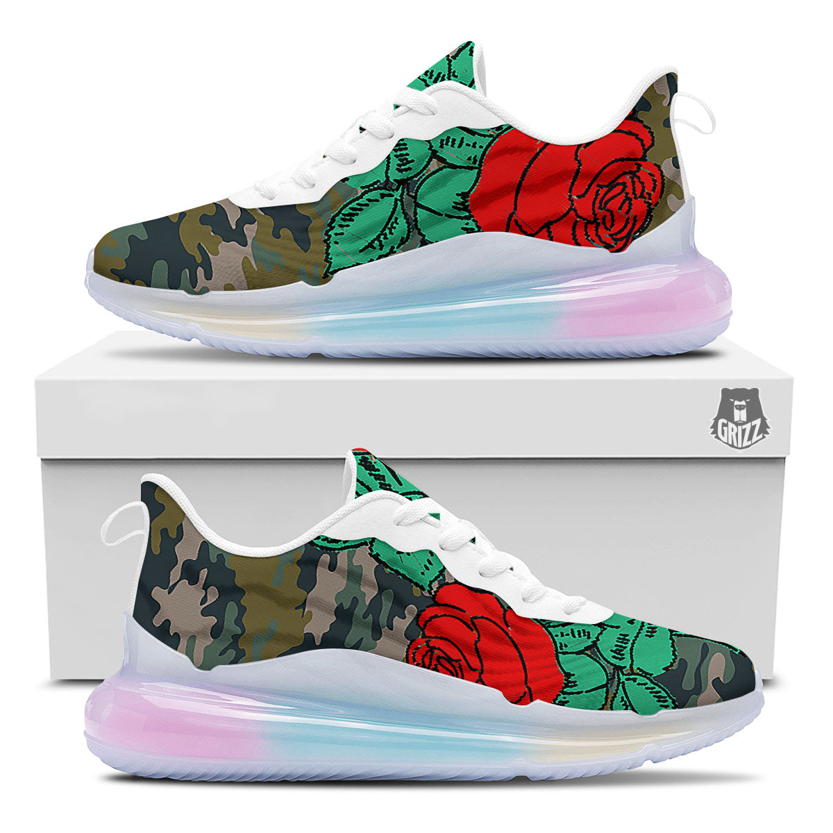 Flower Camouflage Red Rose Print Running Sneakers-grizzshop