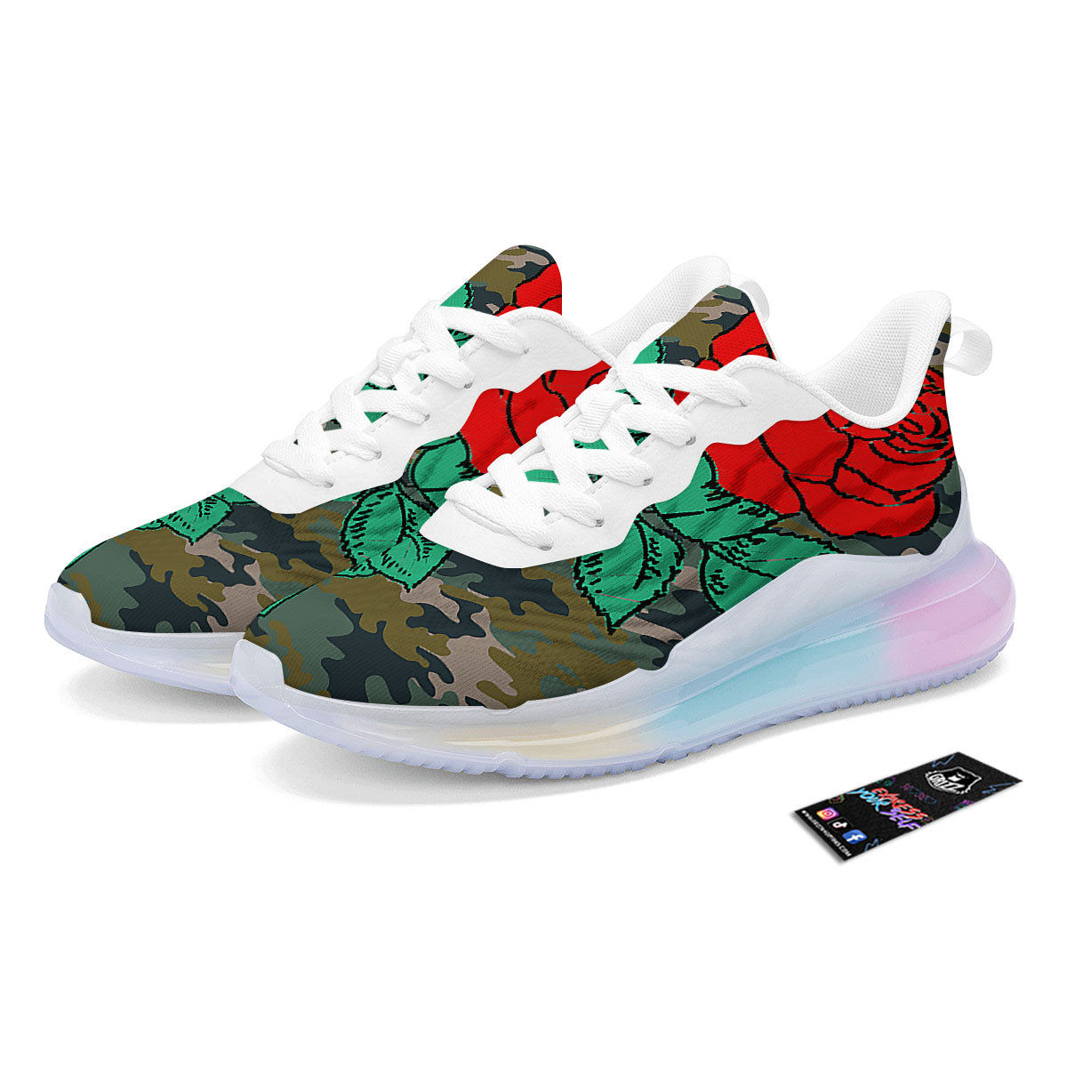 Flower Camouflage Red Rose Print Running Sneakers-grizzshop