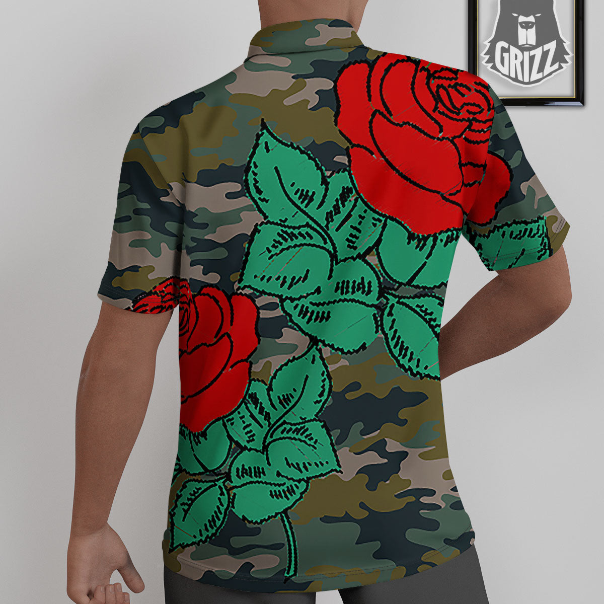 Flower Camouflage Red Rose Print Untucked Shirts-grizzshop