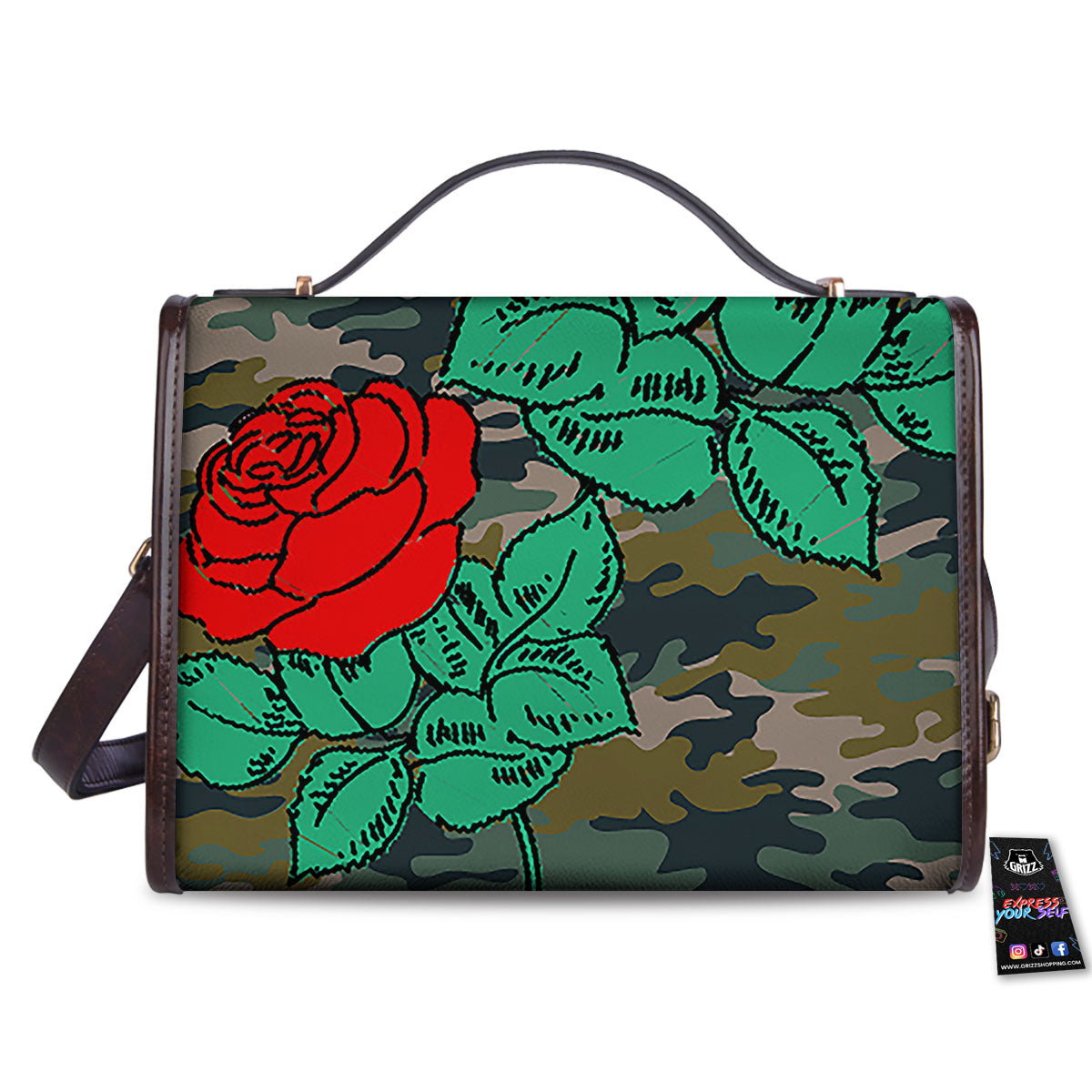 Flower Camouflage Red Rose Print Women's Satchel Bag-grizzshop