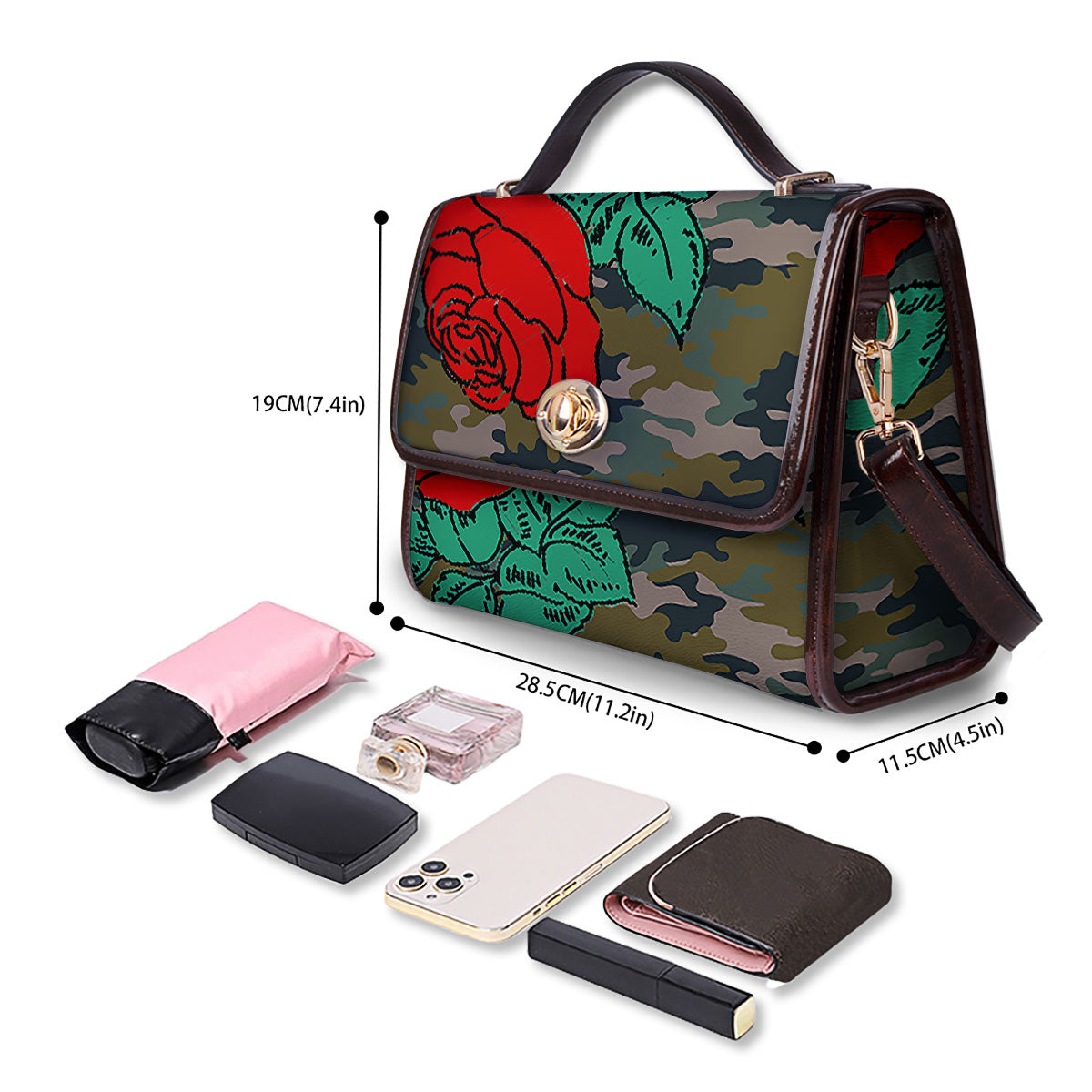 Flower Camouflage Red Rose Print Women's Satchel Bag-grizzshop