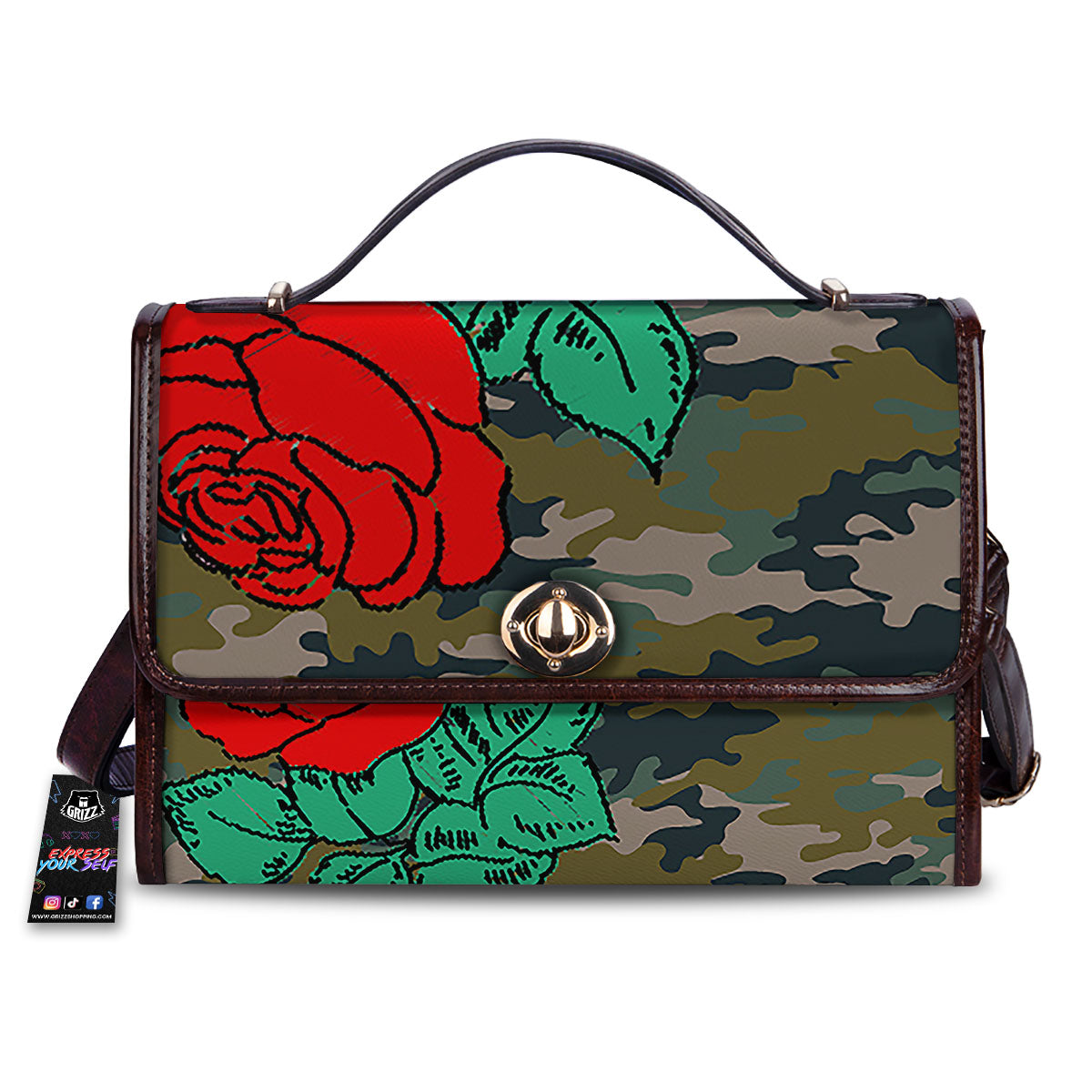 Flower Camouflage Red Rose Print Women's Satchel Bag-grizzshop