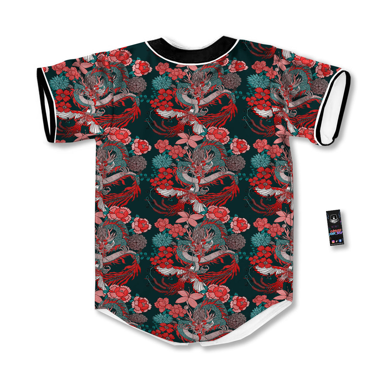 Flower Chinese Dragon Print Pattern Baseball Jersey-grizzshop