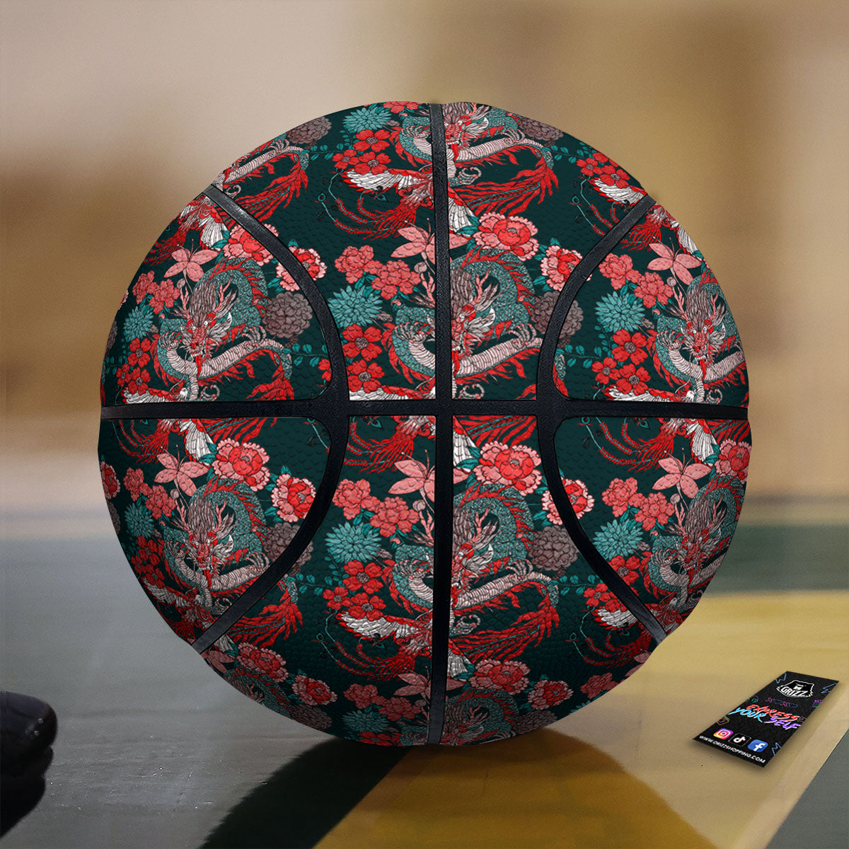 Flower Chinese Dragon Print Pattern Basketball-grizzshop