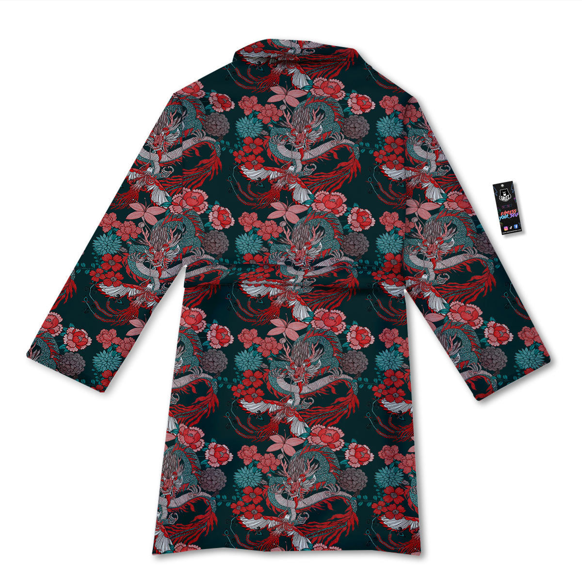Flower Chinese Dragon Print Pattern Bathrobe-grizzshop
