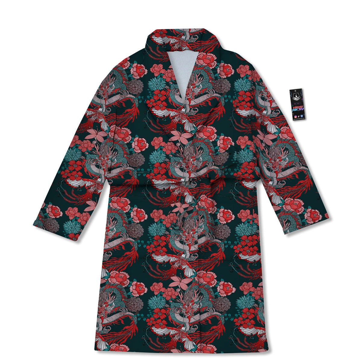 Flower Chinese Dragon Print Pattern Bathrobe-grizzshop