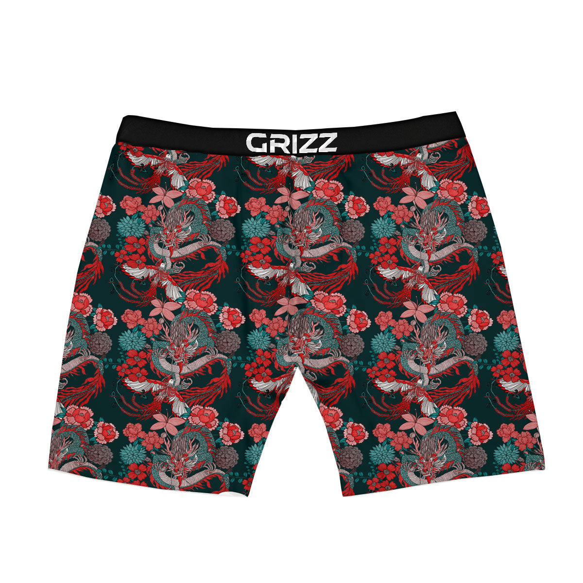 Flower Chinese Dragon Print Pattern Boxer Briefs-grizzshop