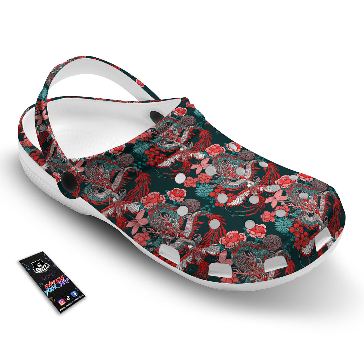 Flower Chinese Dragon Print Pattern Clog-grizzshop