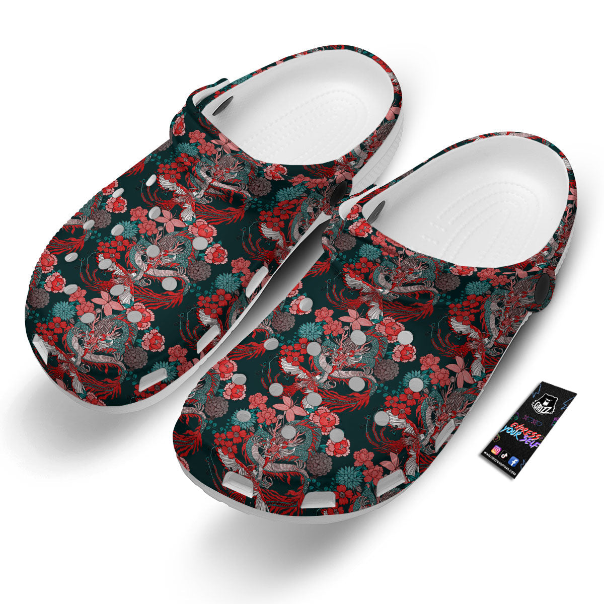 Flower Chinese Dragon Print Pattern Clog-grizzshop