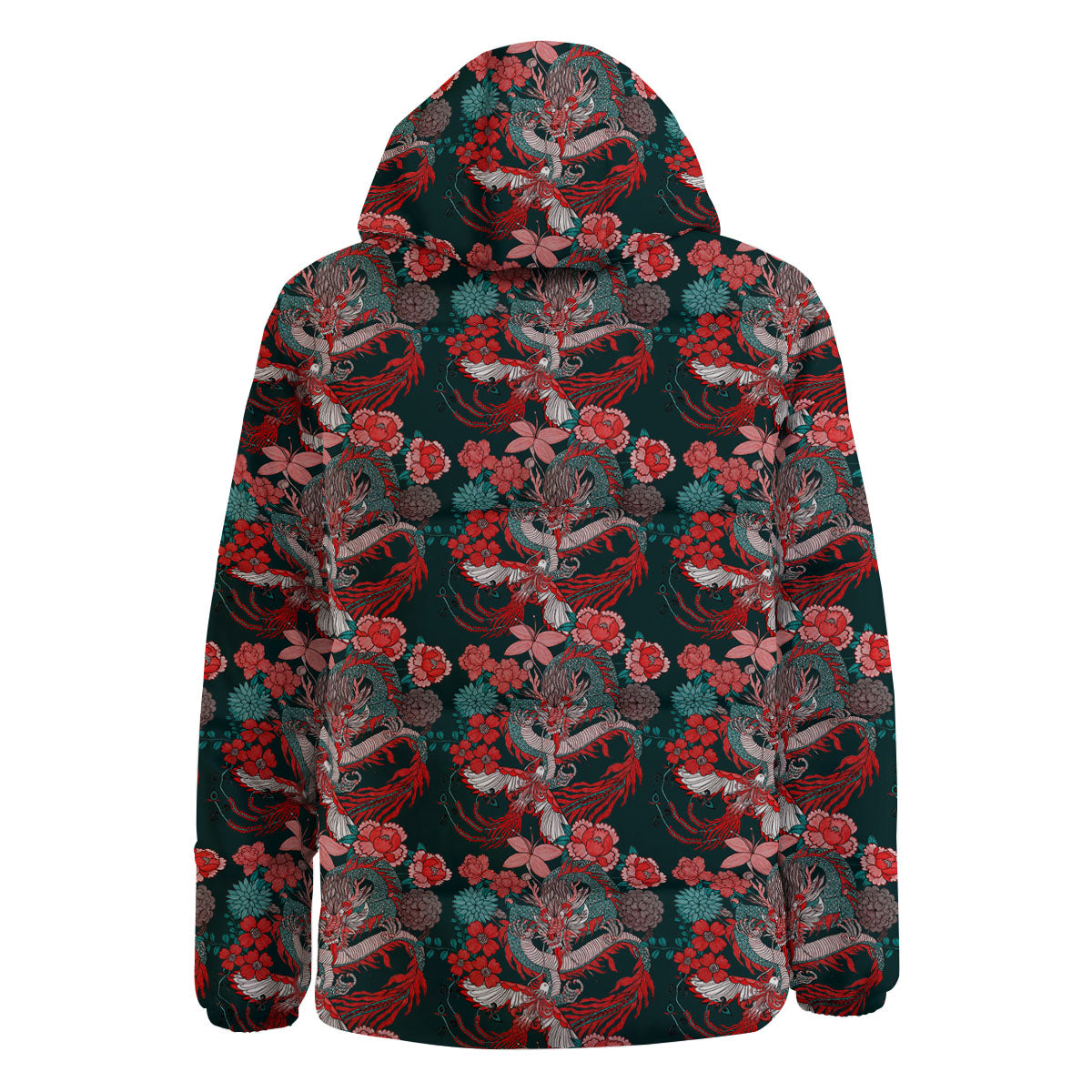 Flower Chinese Dragon Print Pattern Down Jacket-grizzshop
