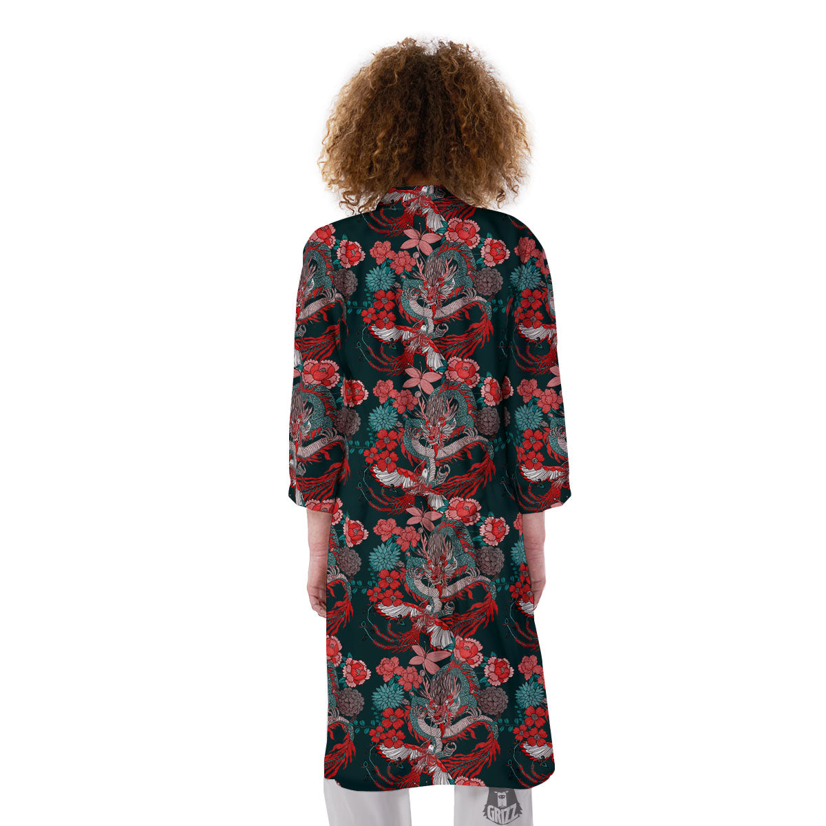 Flower Chinese Dragon Print Pattern Kimono-grizzshop