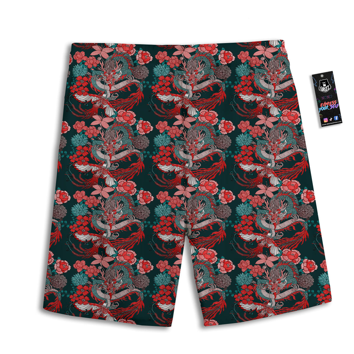 Flower Chinese Dragon Print Pattern Men's Athletic Shorts