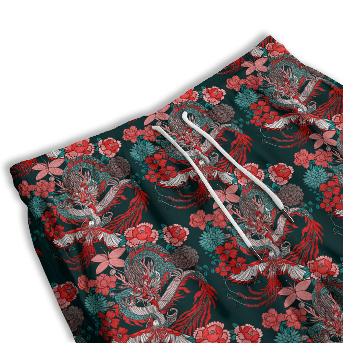 Flower Chinese Dragon Print Pattern Men's Athletic Shorts