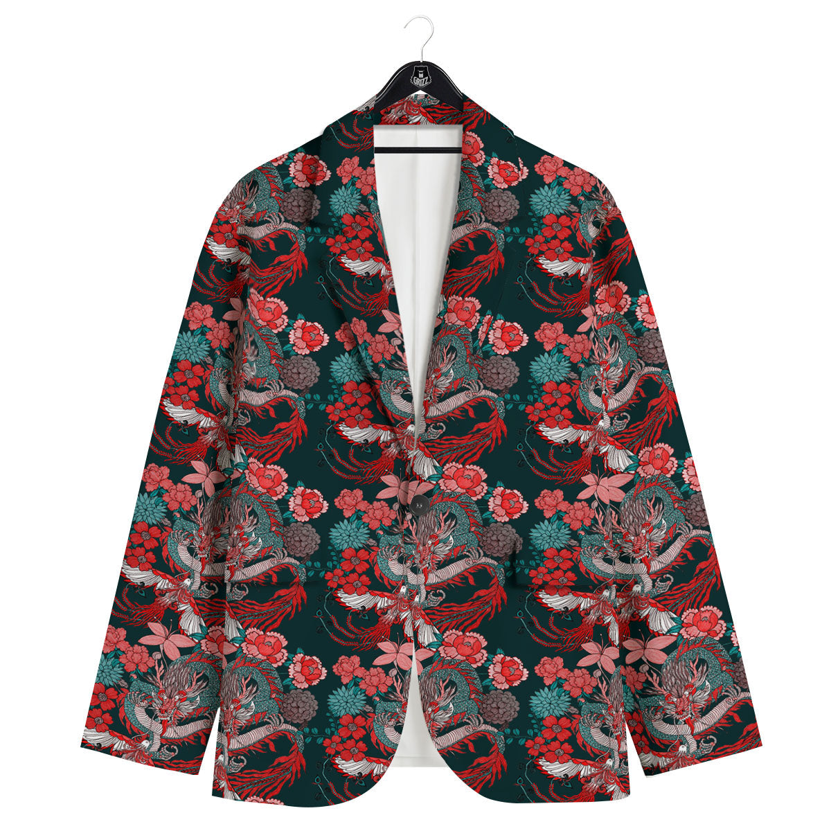 Flower Chinese Dragon Print Pattern Men's Sport Coat-grizzshop