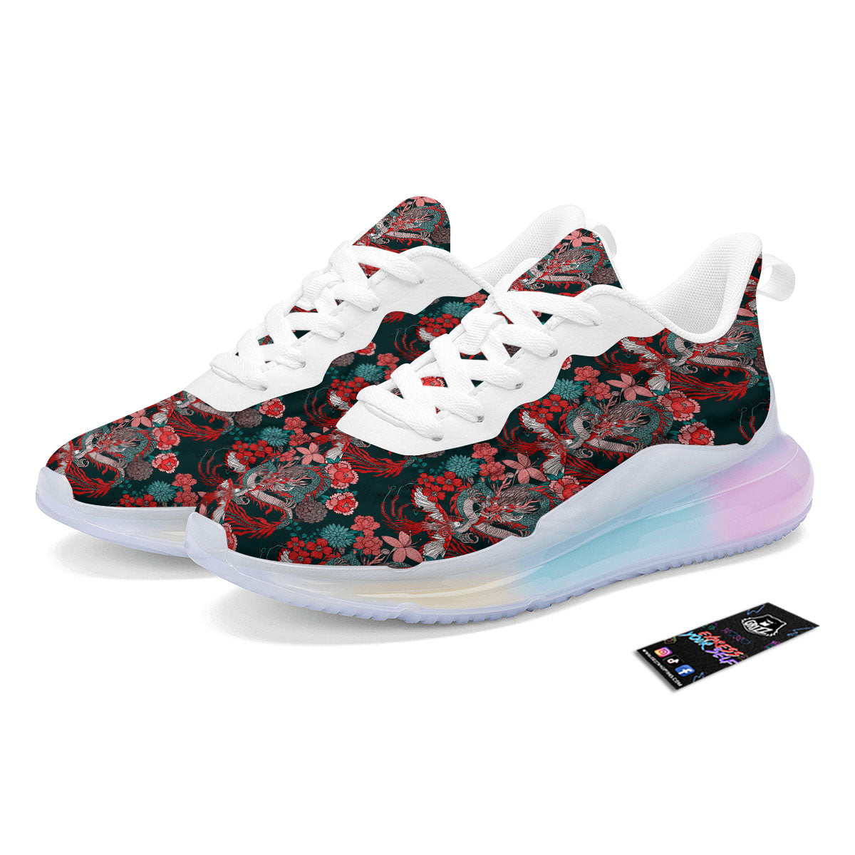 Flower Chinese Dragon Print Pattern Running Sneakers-grizzshop