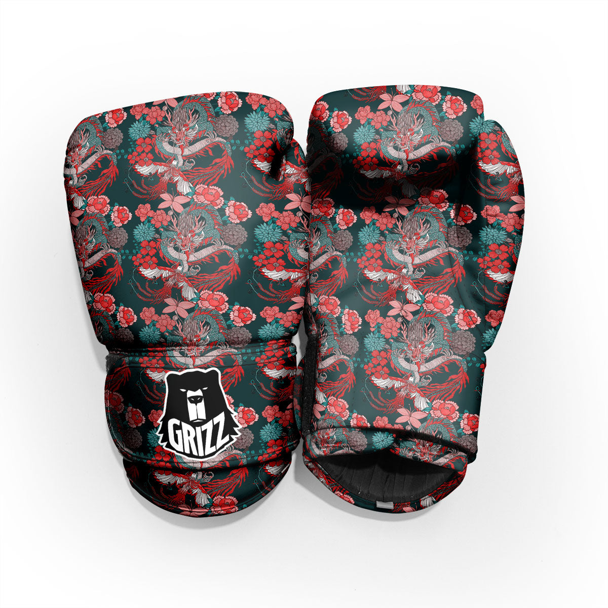 Flower Chinese Dragon Print Pattern Pro Boxing Glove