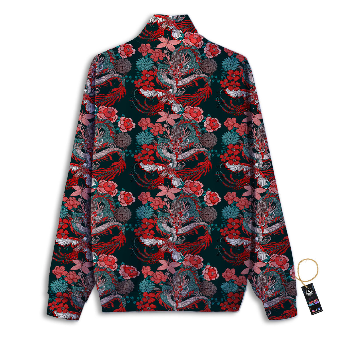 Flower Chinese Dragon Print Pattern Track Jacket-grizzshop