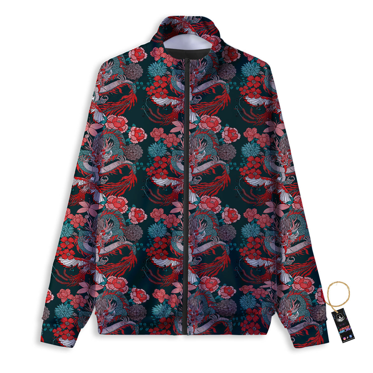 Flower Chinese Dragon Print Pattern Track Jacket-grizzshop