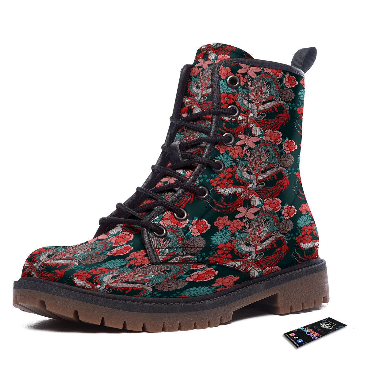 Flower Chinese Dragon Print Pattern Work Boots-grizzshop