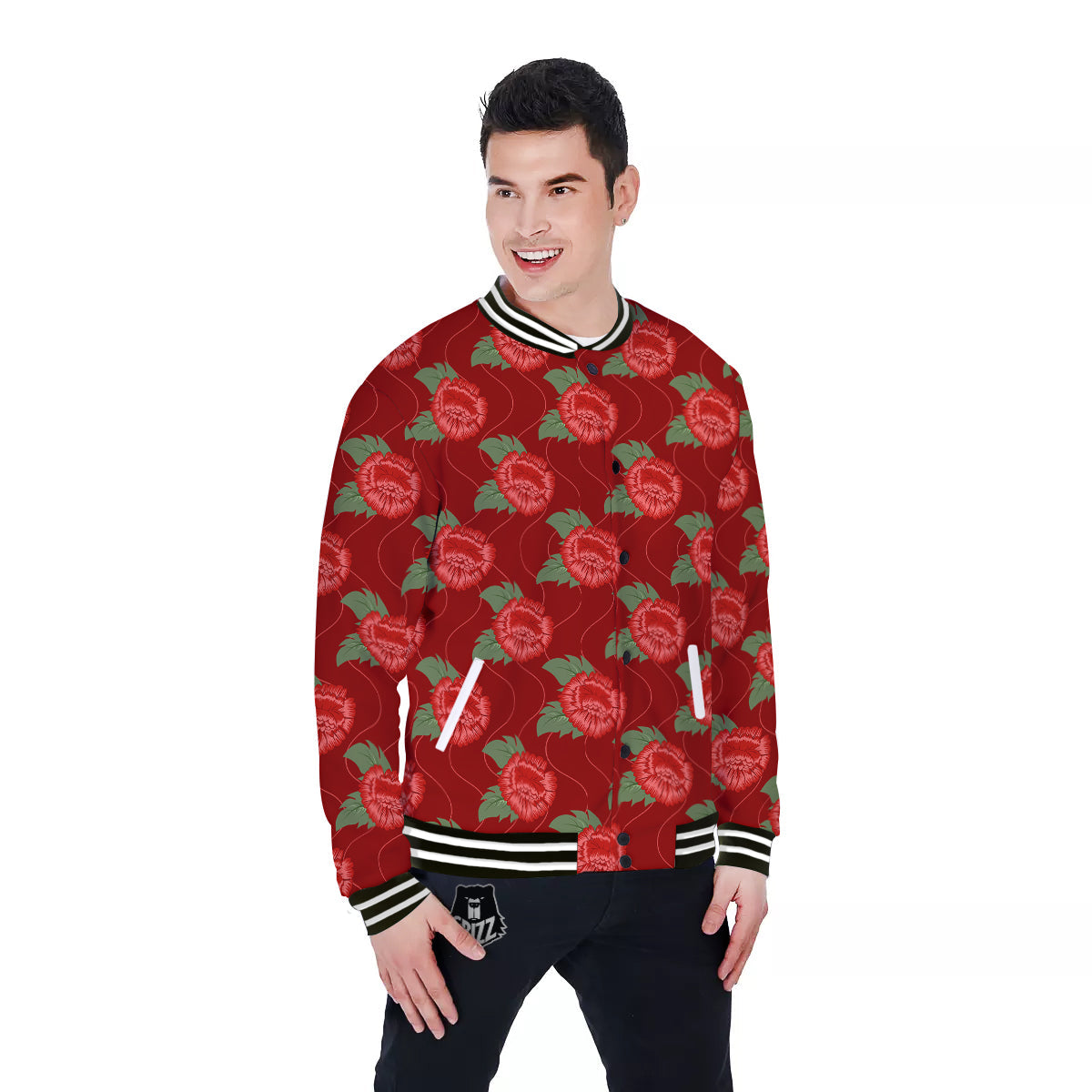 Flower Chinese Vintage Print Pattern Baseball Jacket-grizzshop