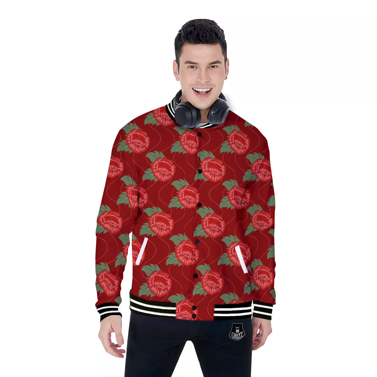 Flower Chinese Vintage Print Pattern Baseball Jacket-grizzshop
