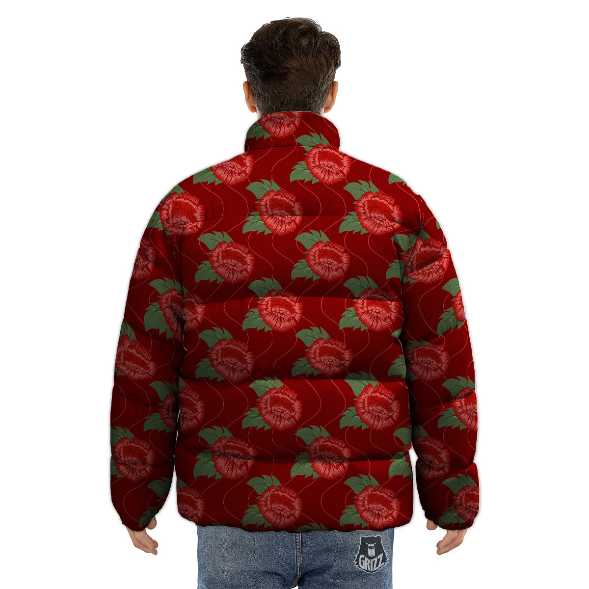 Flower Chinese Vintage Print Pattern Puffer Jacket-grizzshop