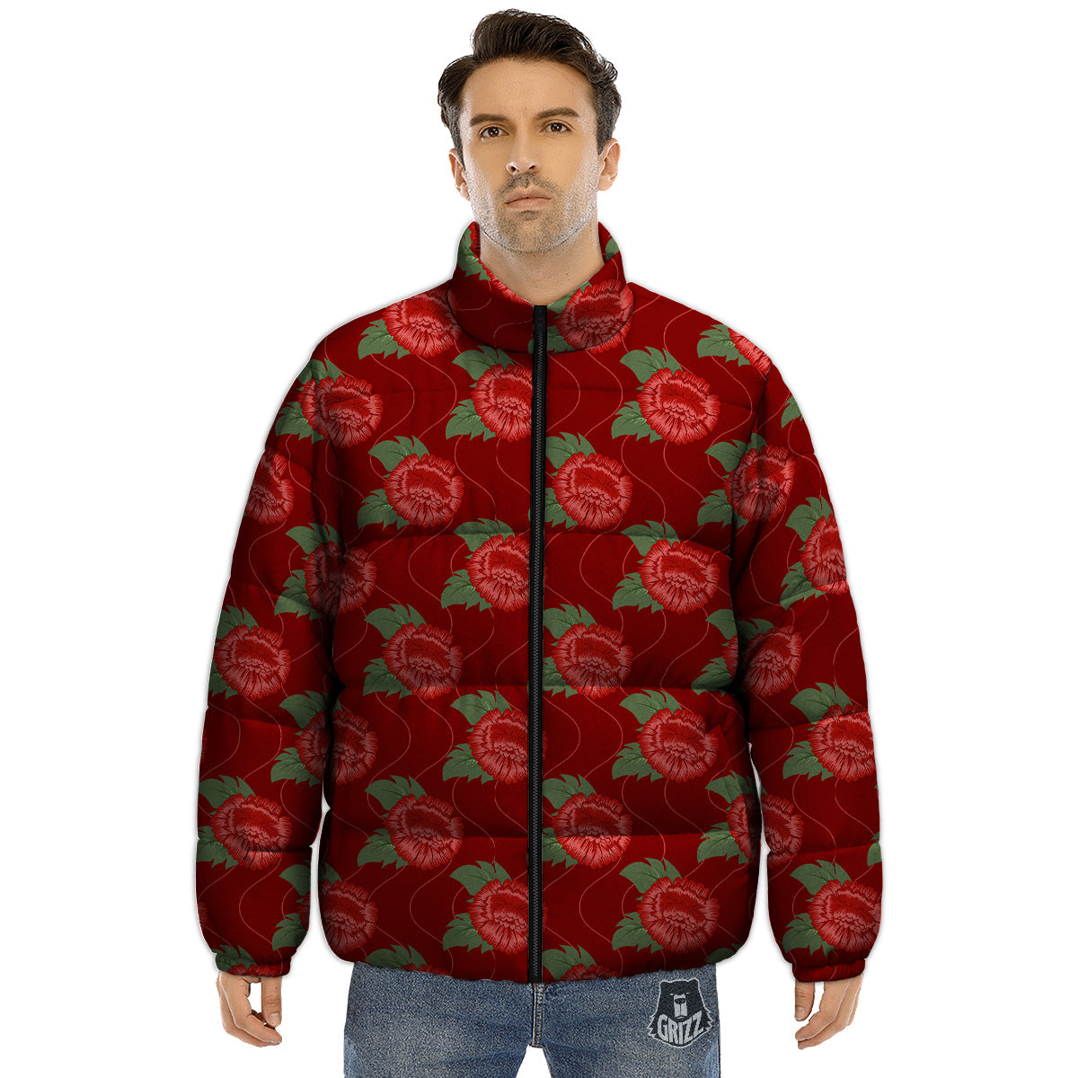 Flower Chinese Vintage Print Pattern Puffer Jacket-grizzshop