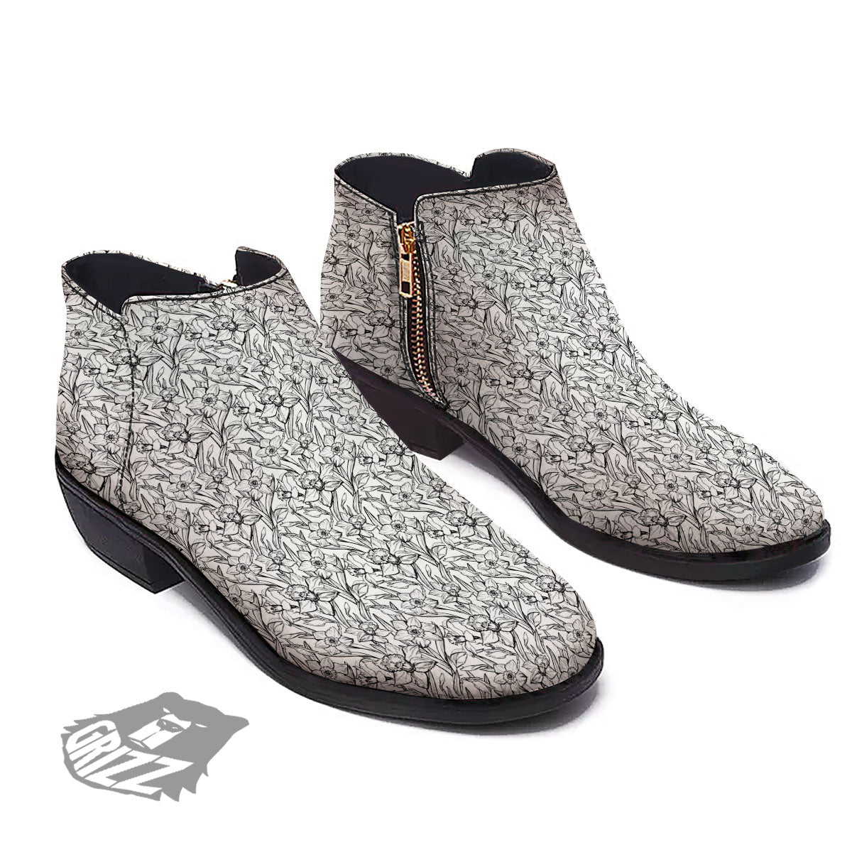 Flower Daffodil Drawing Print Pattern Ankle Boots-grizzshop