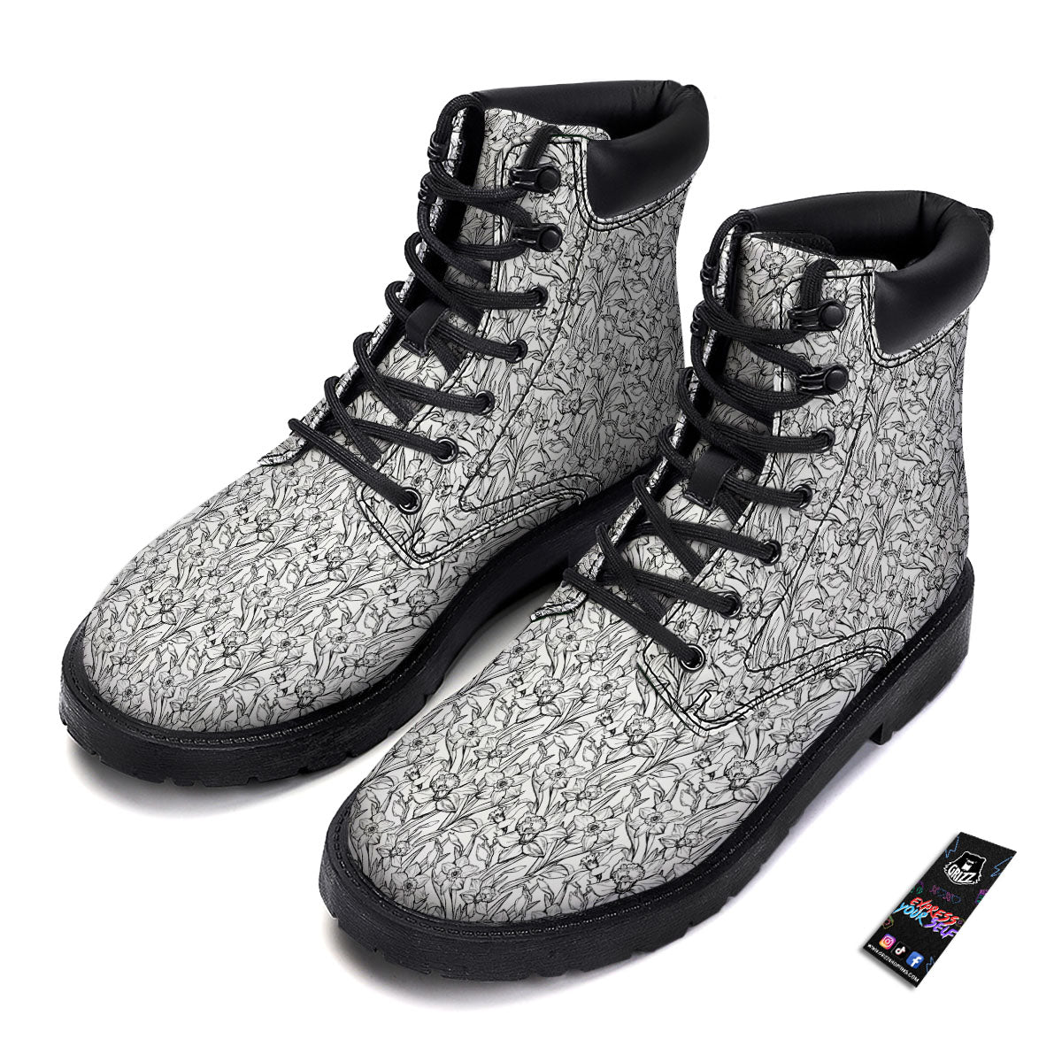 Flower Daffodil Drawing Print Pattern Boots-grizzshop