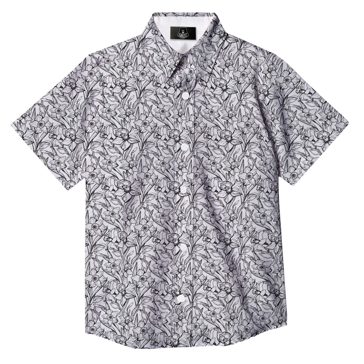 Flower Daffodil Drawing Print Pattern Button Up Shirt-grizzshop