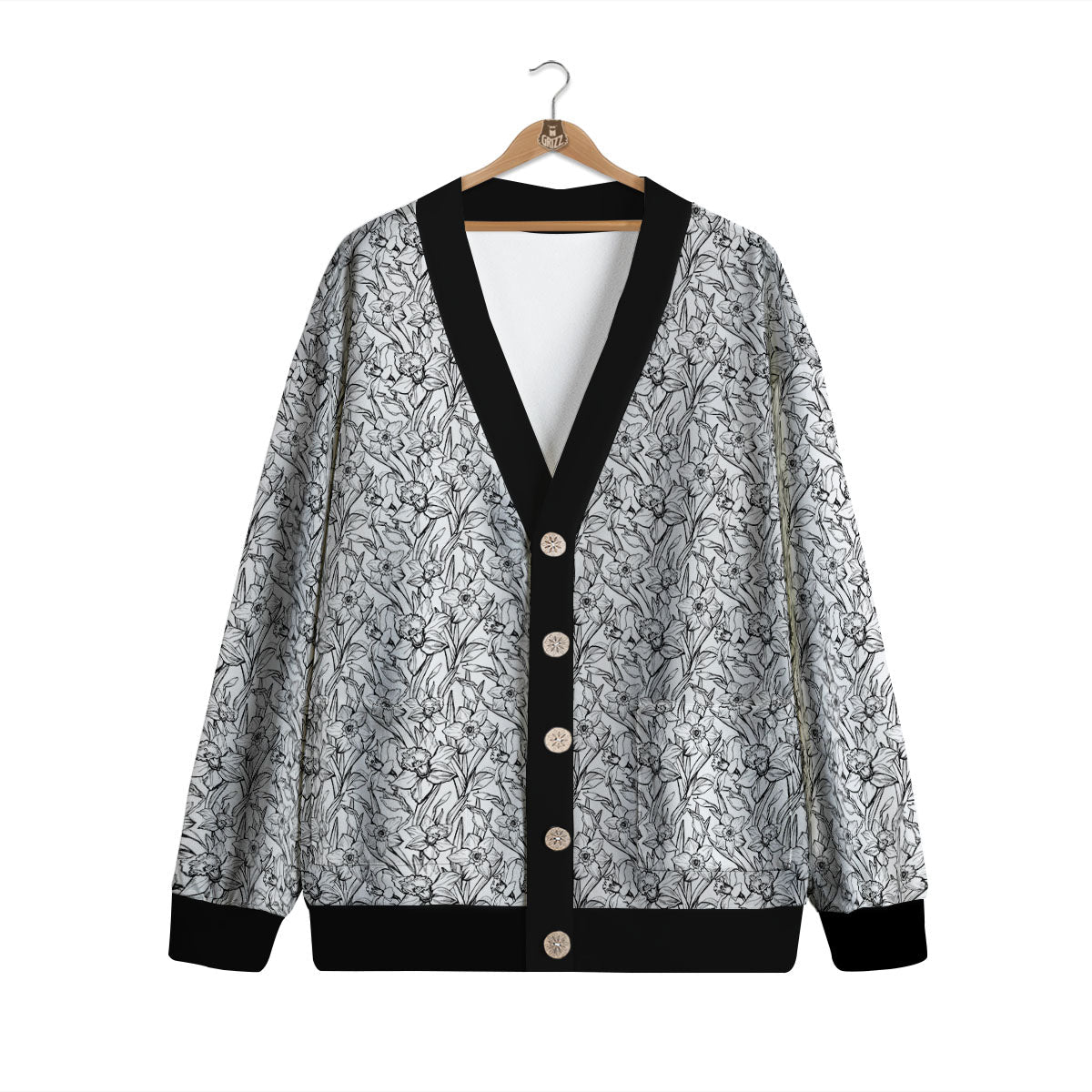 Flower Daffodil Drawing Print Pattern Cardigan-grizzshop