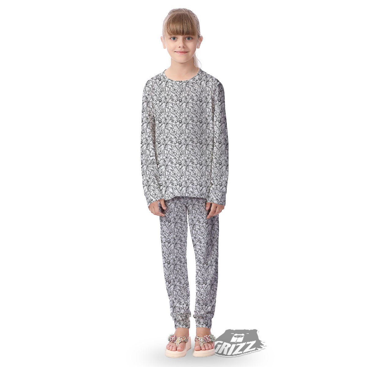 Flower Daffodil Drawing Print Pattern Kid's Pajamas-grizzshop
