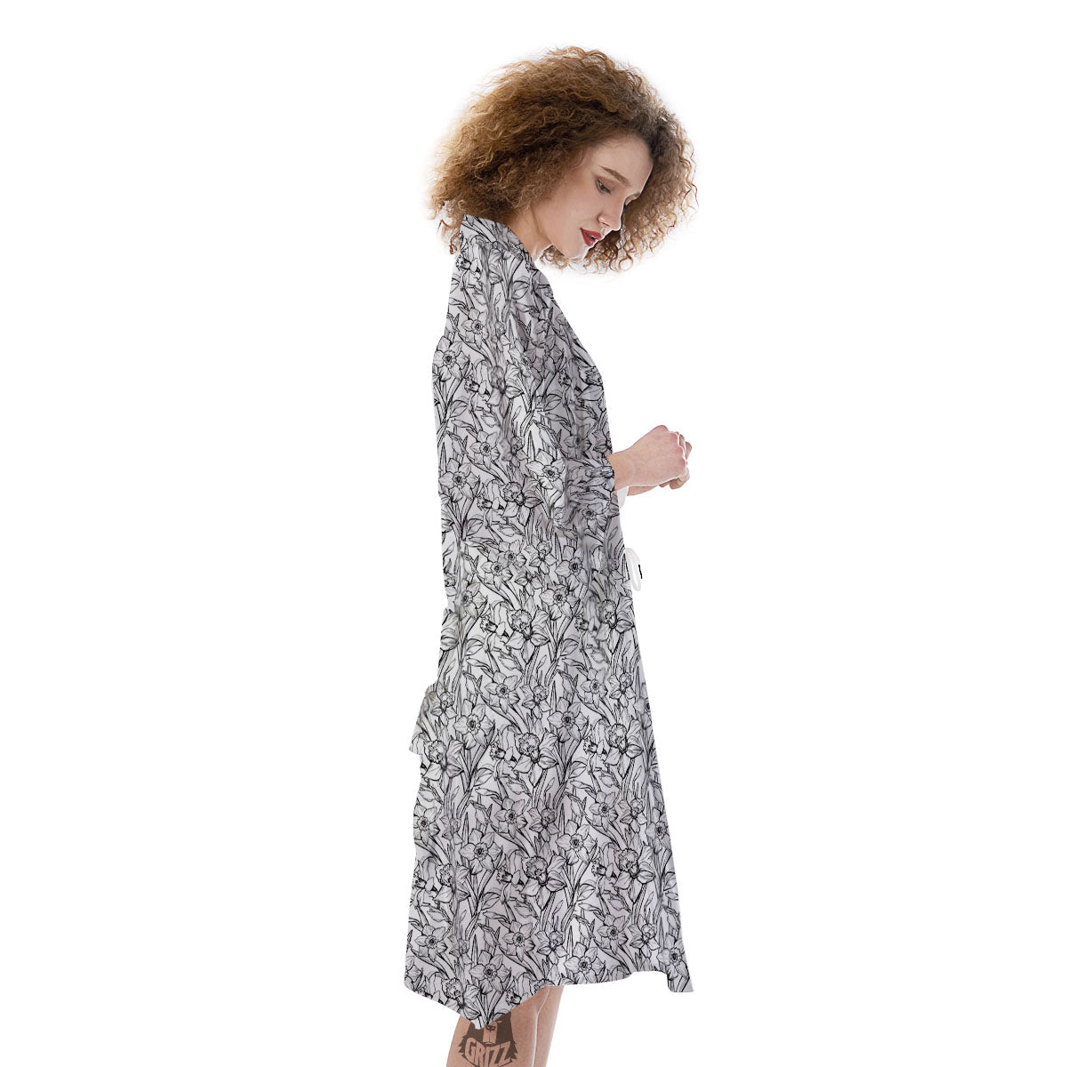 Flower Daffodil Drawing Print Pattern Kimono-grizzshop